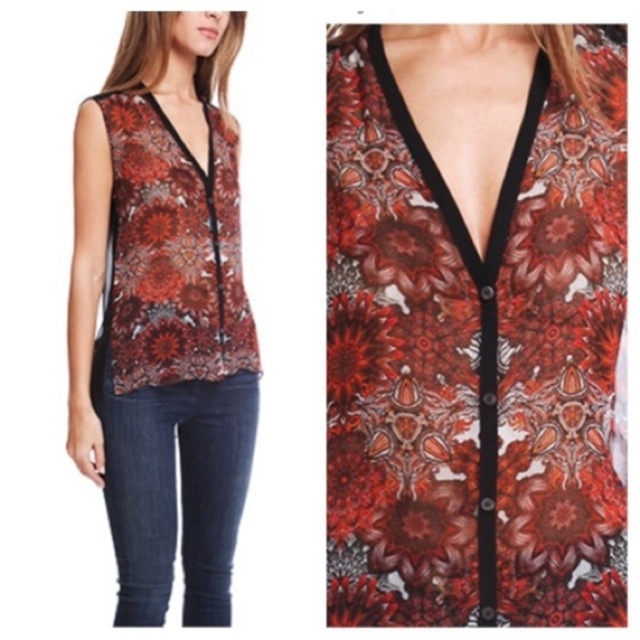 Helmut Lang Sleeveless Sheer Button Up Red Tank - Picture 3 of 8